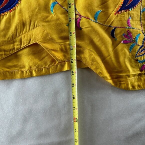 India Home Textile Dress Womens Sz M Golden Yellow Long Sleeve Lined Embroidered - Picture 11 of 12